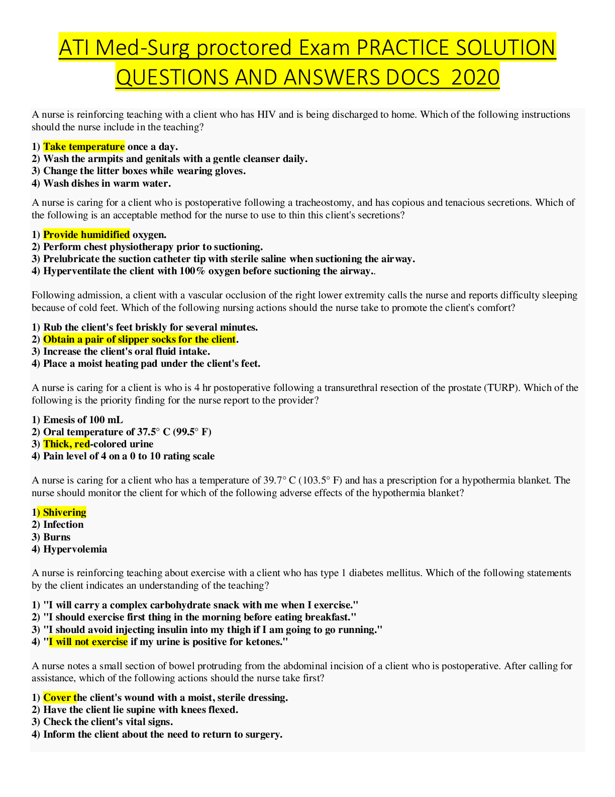 Preview image for ATI Med-Surg proctored Exam PRACTICE SOLUTION QUESTIONS AND ANSWERS DOCS  2020